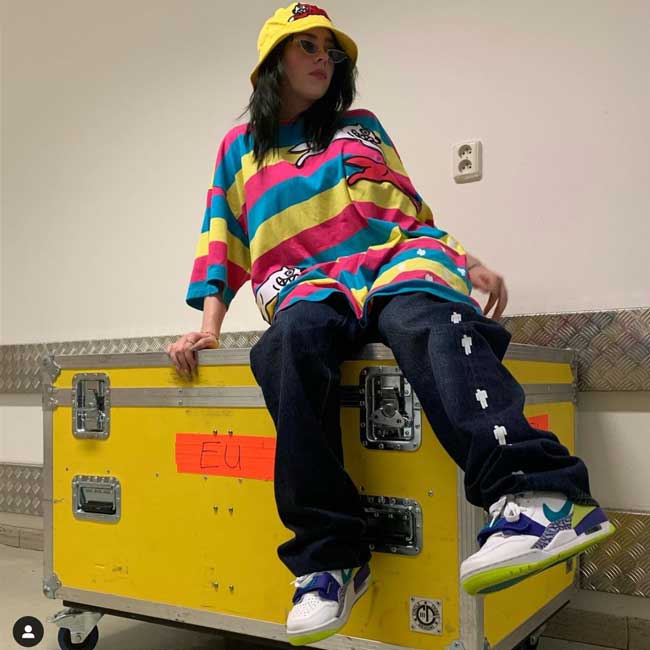 Billie Eilish wearing bright colors