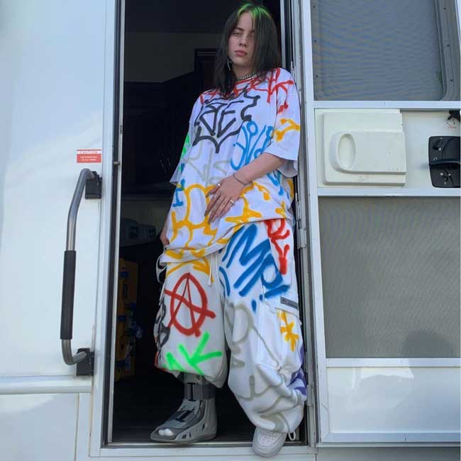 Billie Eilish wearing an outfit from her capsule collection