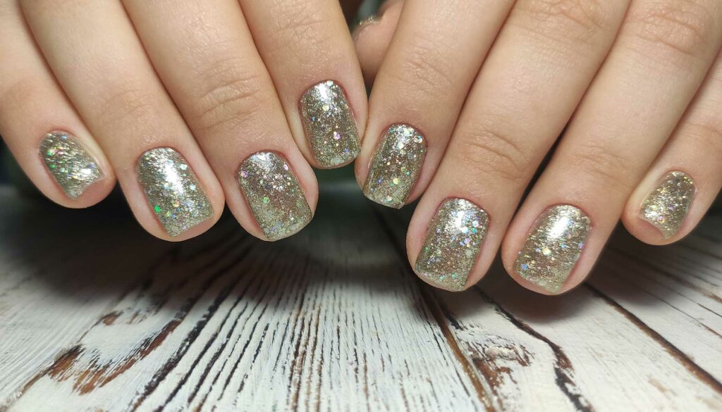 glitter nail polish manicure up close