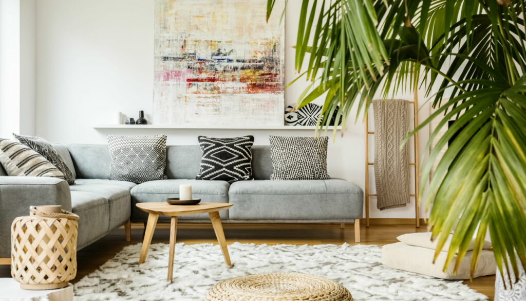 Calming living room with indoor palm tree