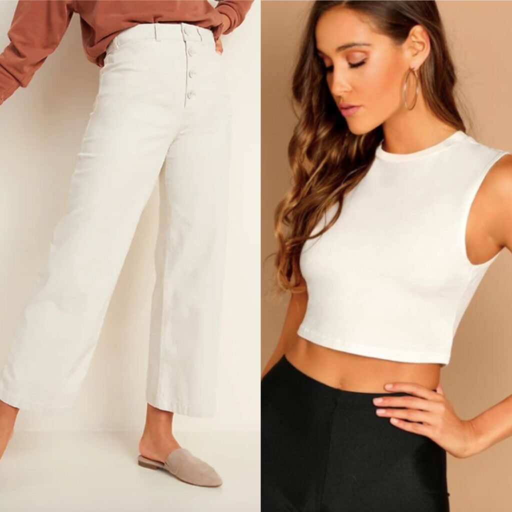 white jeans and crop top