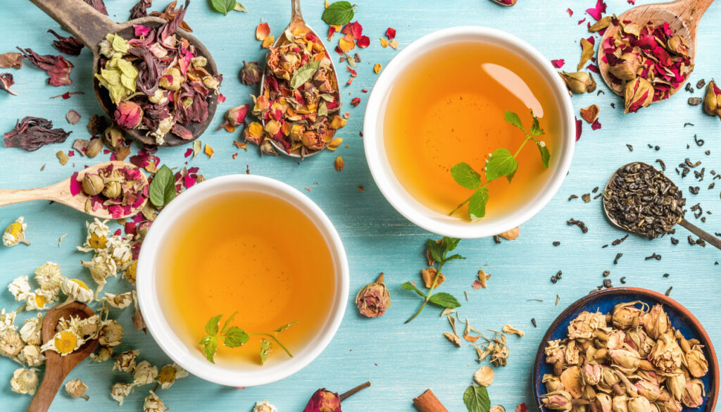 Herbs and teas on a table