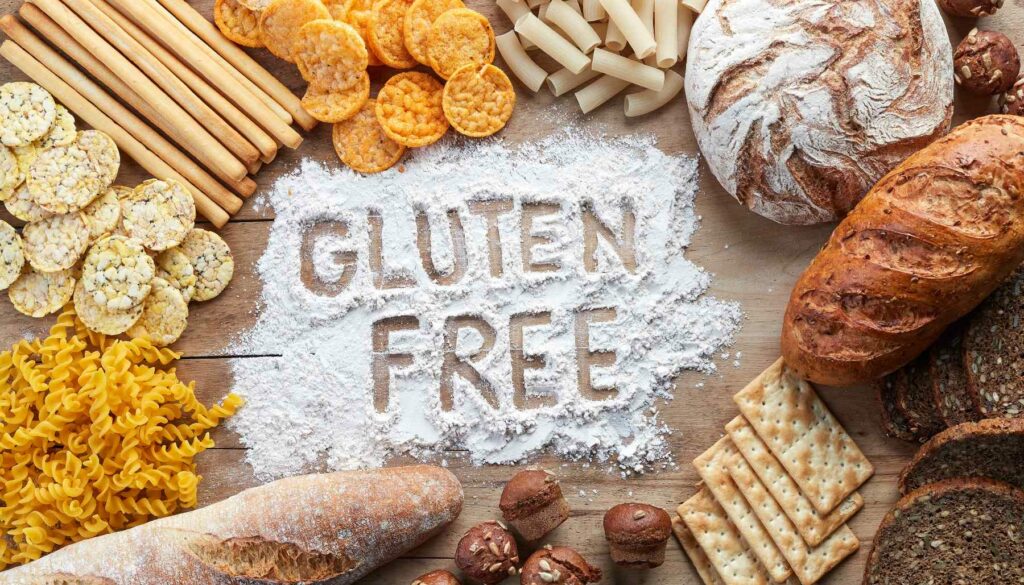 a table with gluten free spelled out in flour