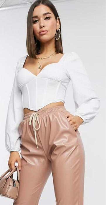 long sleeve corset top in white