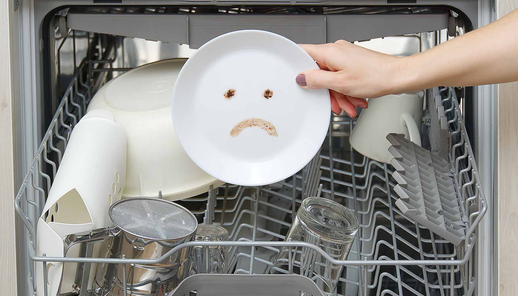 loading the dishwasher, plate with sad face