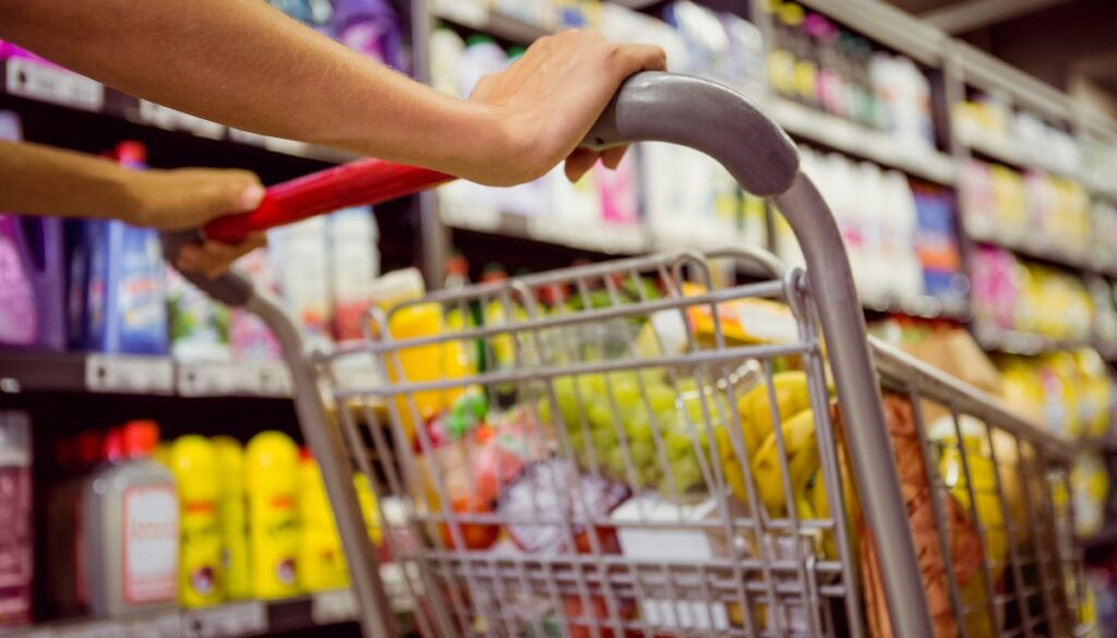 pushing grocery cart