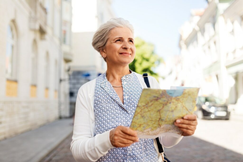 woman looking at a map