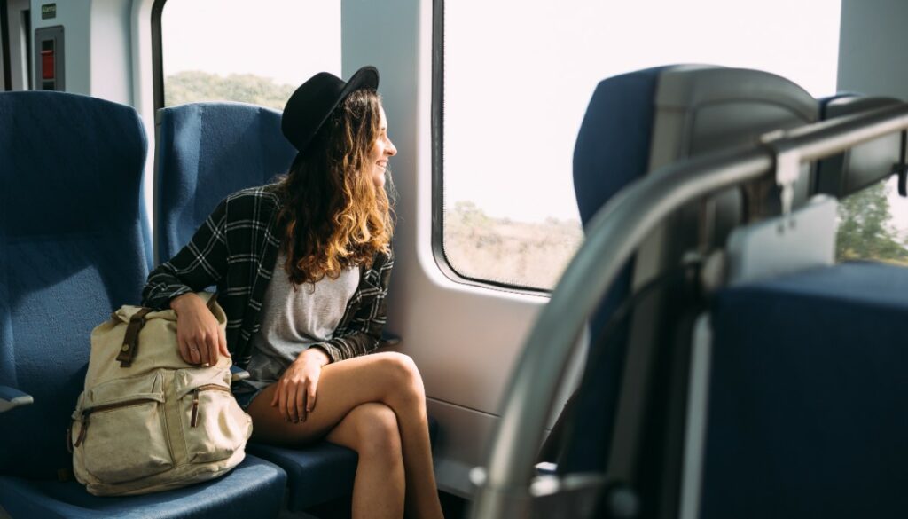 woman traveling on a train