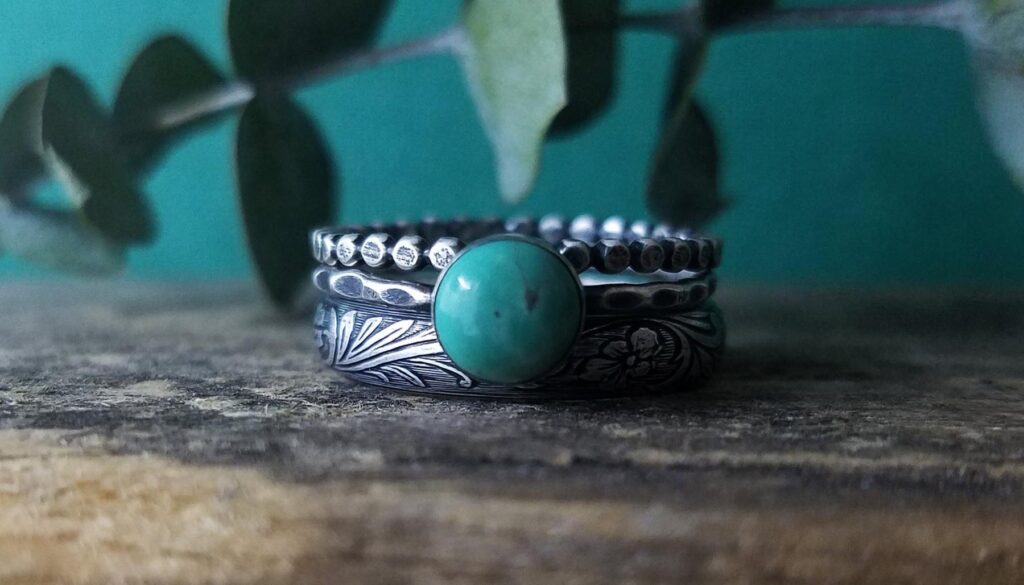 Stacking turquoise and silver ring set