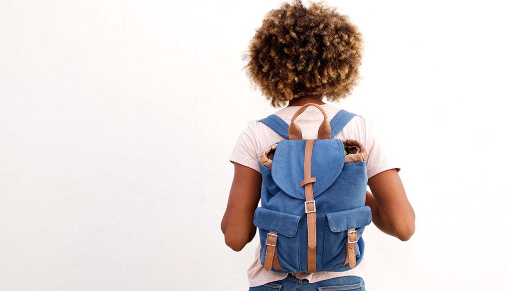 backpack on girl