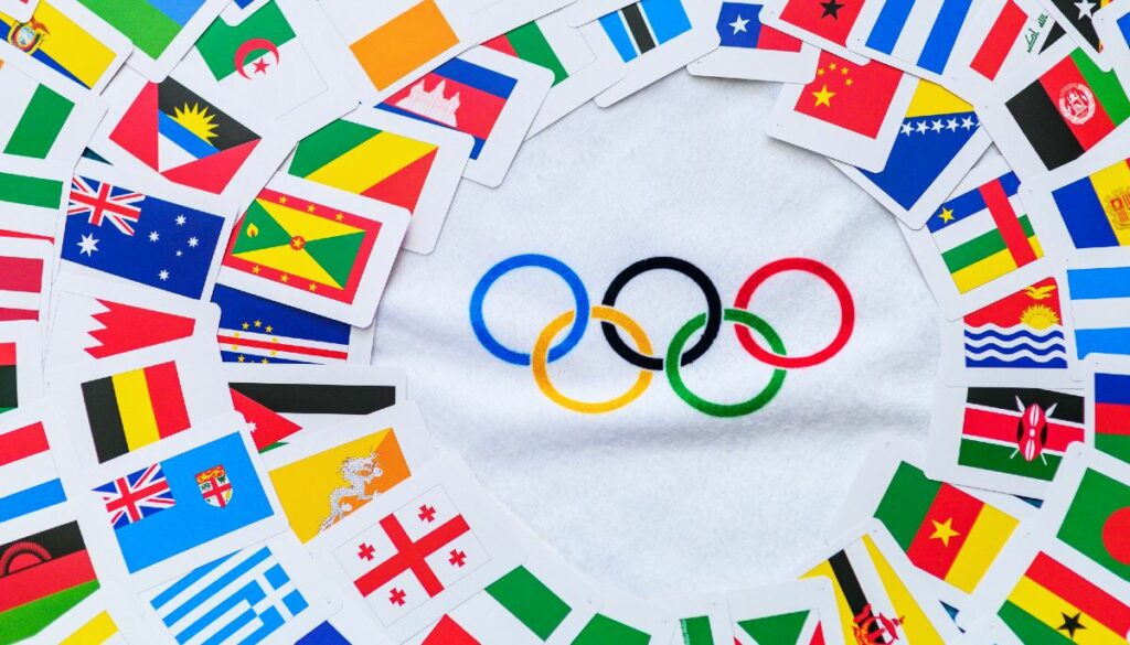 olympic rings and flags