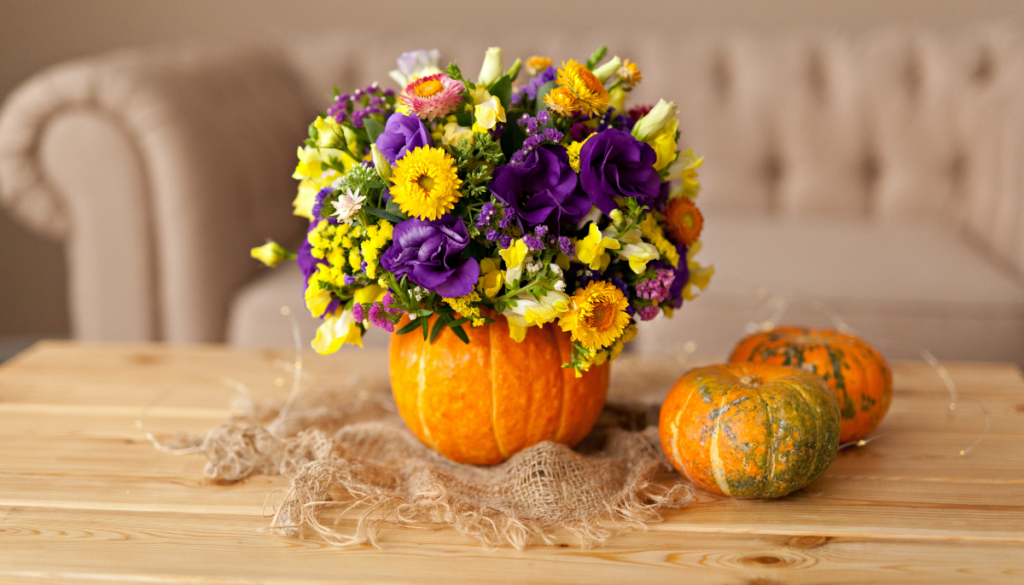 Pumpkin vase with fall bouquet