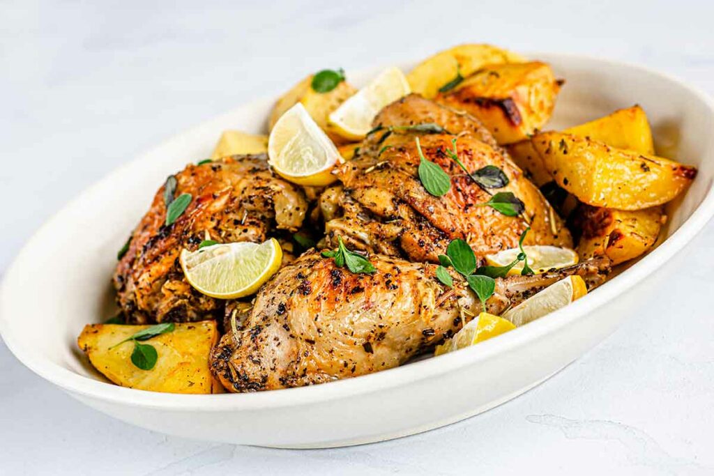 roasted chicken and potatoes