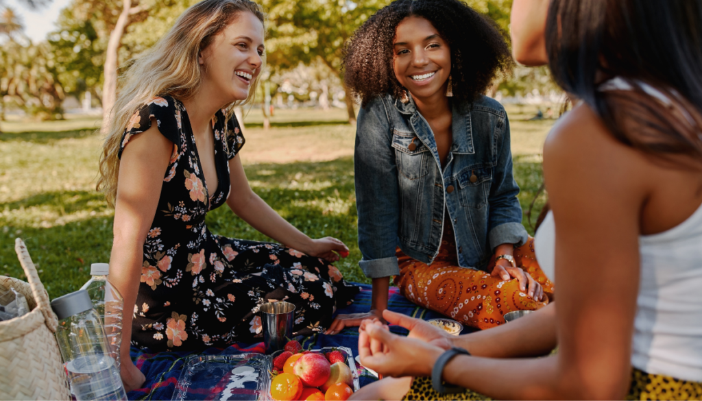 Young women having a picnic