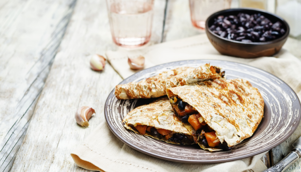 Quesadilla with sweet potato and black beans