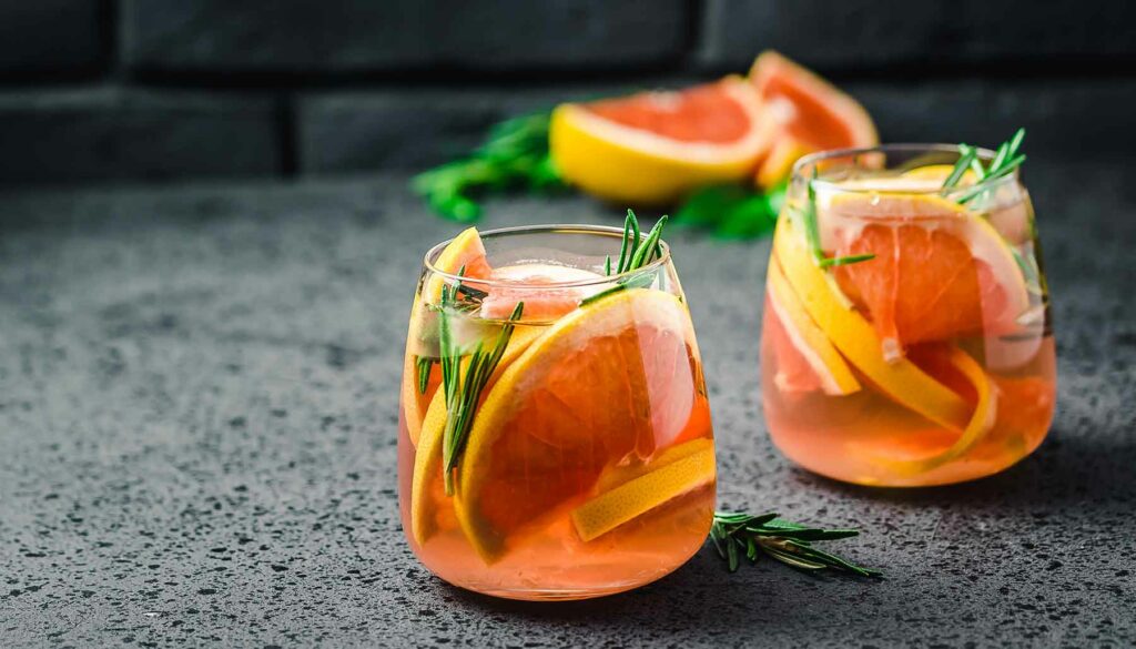 grapefruit mocktails with rosemary and ginger