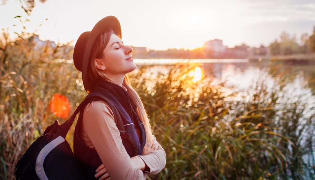 Woman outside with a relaxed expression