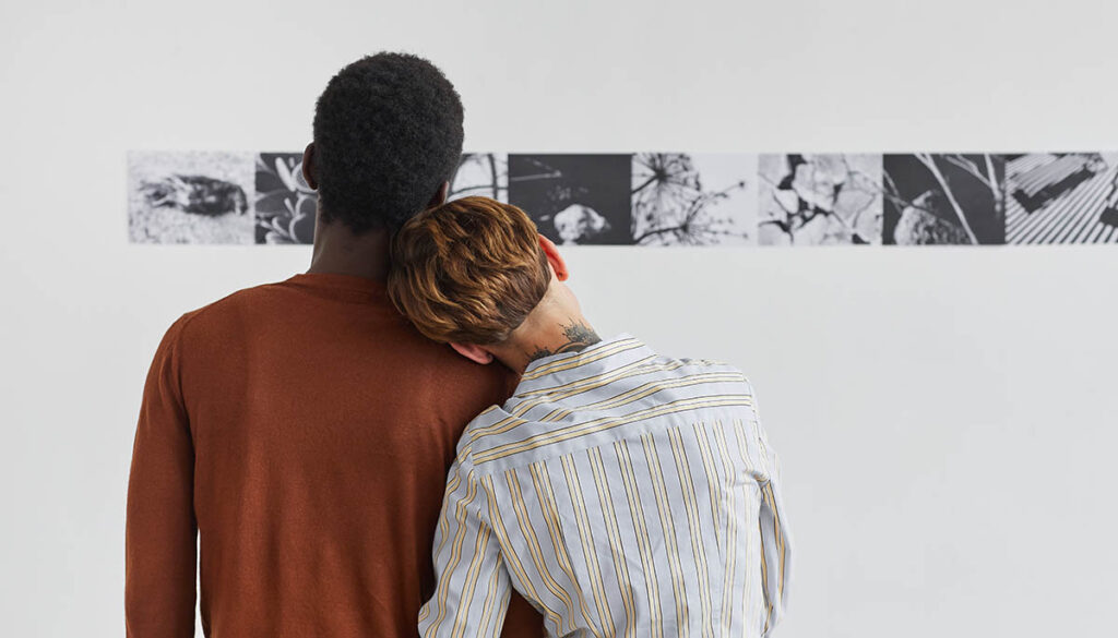 Couple looking at artwork