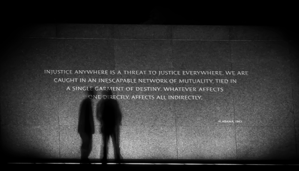 Inscription of MLK quote about injustice