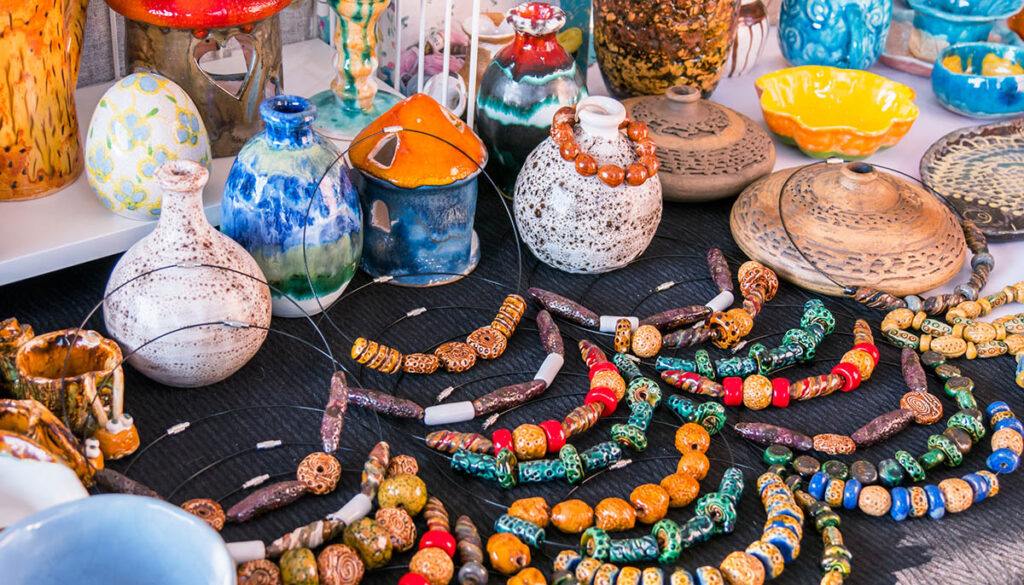 Handmade ceramics for sale at a craft fair