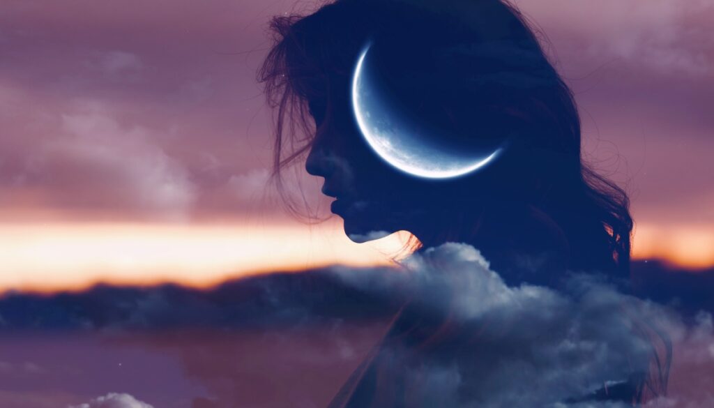 crescent moon overlay woman