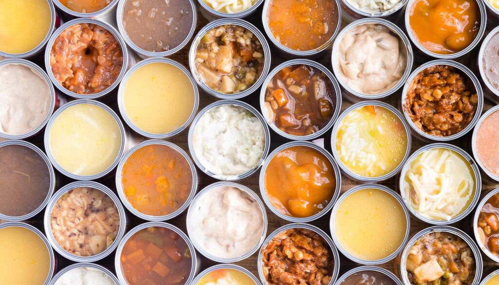 aerial shot of canned soup