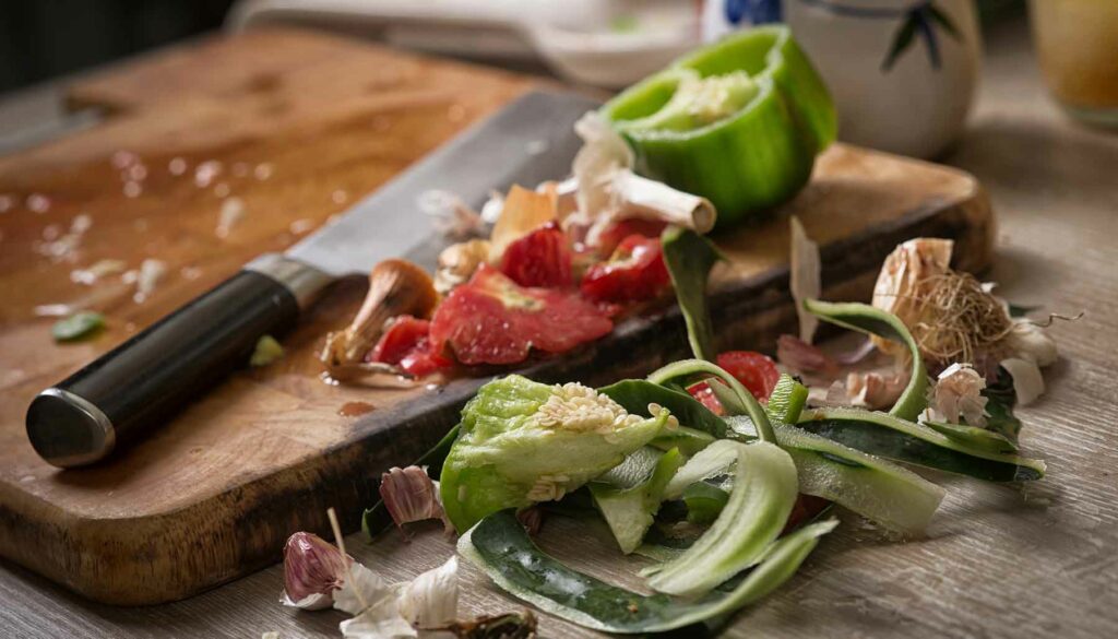 food scraps on a cutting board