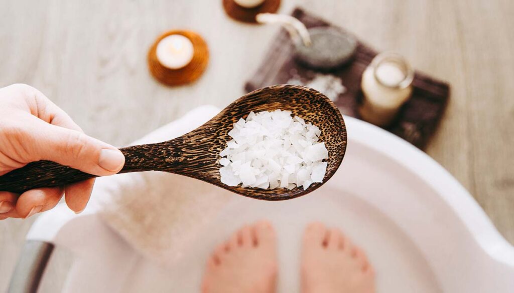 Adding Magnesium Chloride vitamin salt in foot bath water solution.