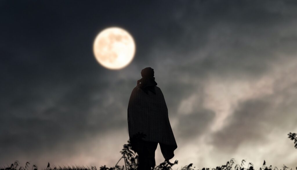 dark silhouette under the full moon