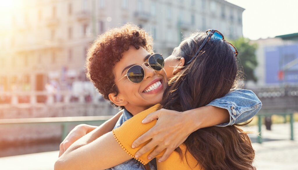 Two women hugging