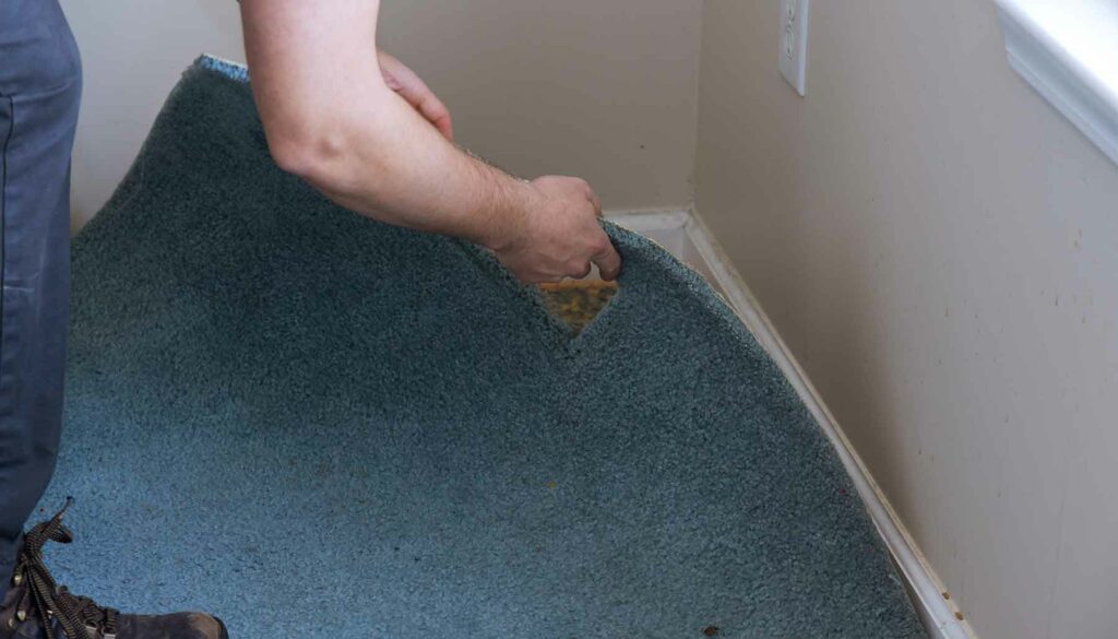 pulling up and removing carpet