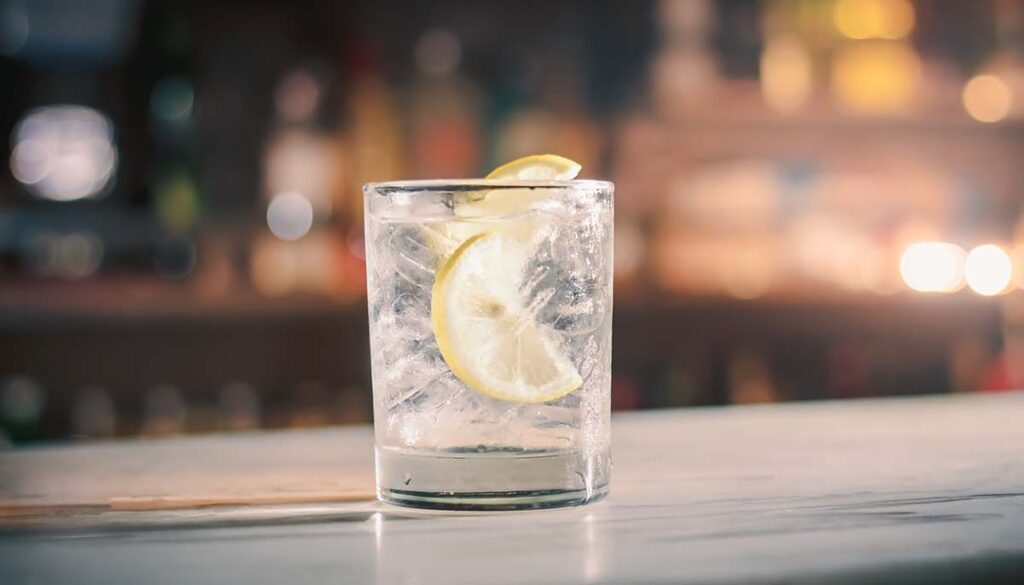 vodka soda on a bar counter