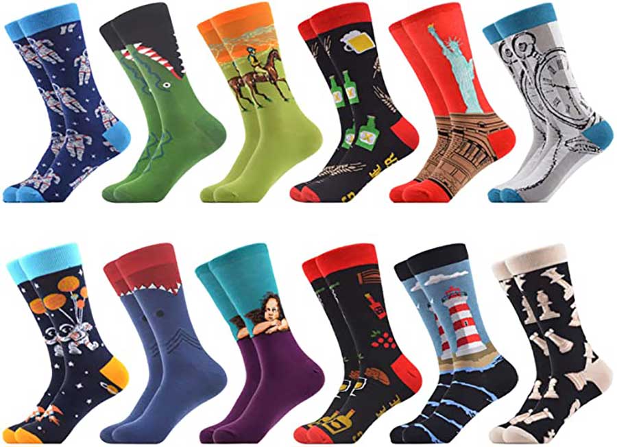 novelty crew socks in a variety of prints