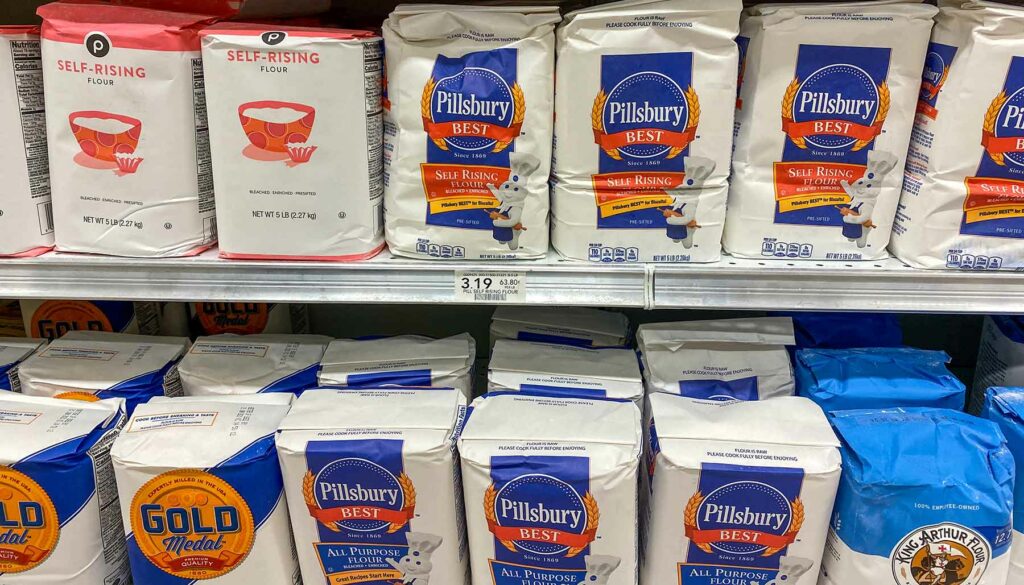 bags of flour in the grocery store