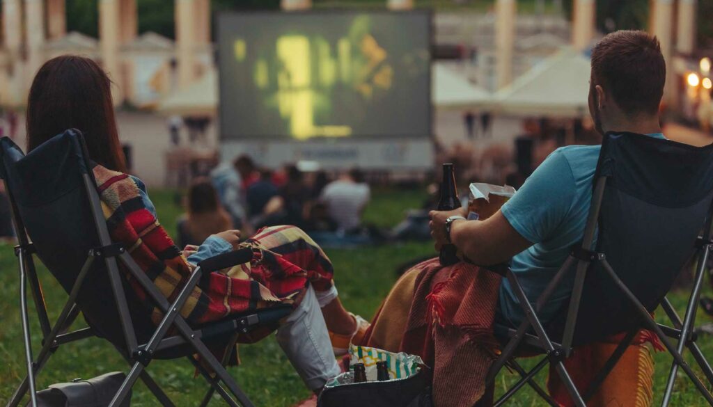 watching a movie in the backyard