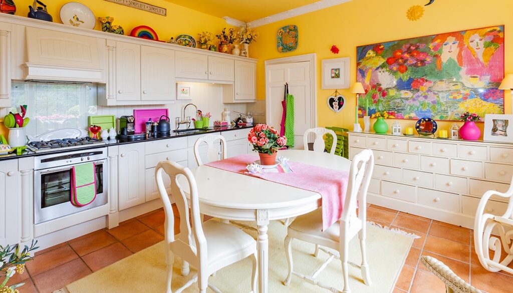 Bristol, England - May 30th 2012: A brightly coloured kitchen of an upmarket house