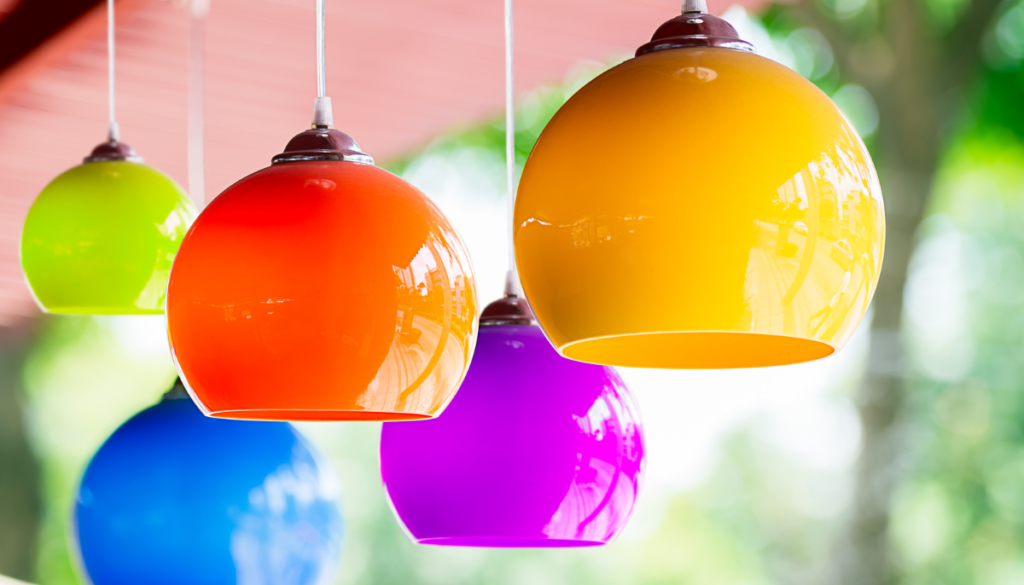 Brightly colored ceiling lamps