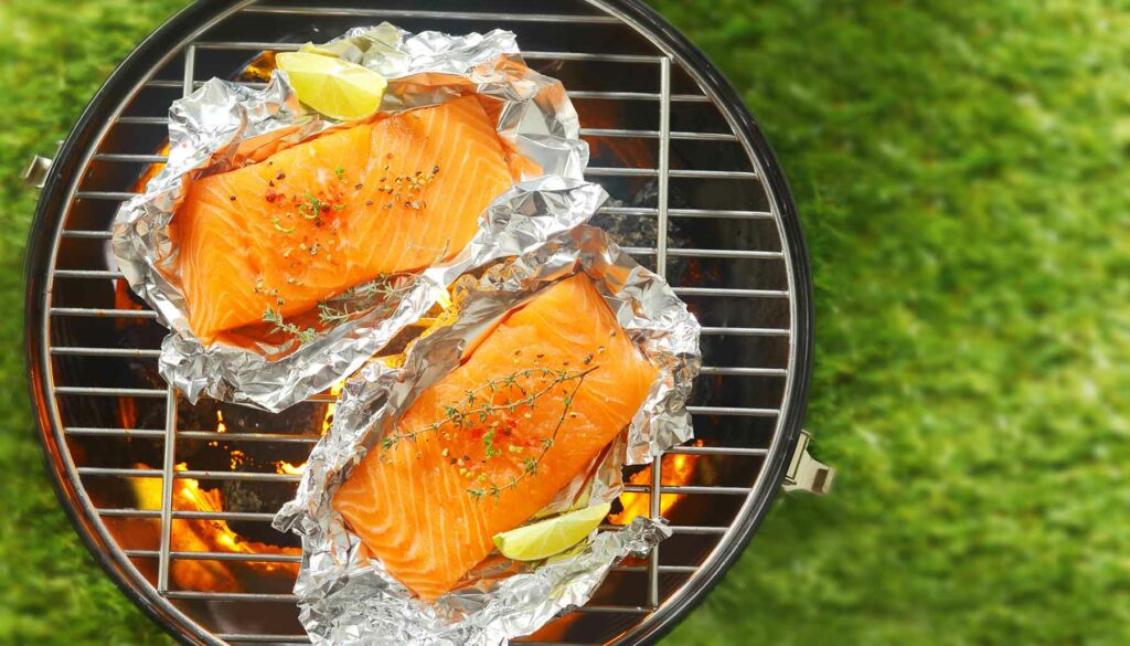 salmon in foil on the grill
