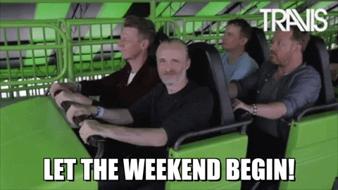 Green roller coaster cars let the weekend begin