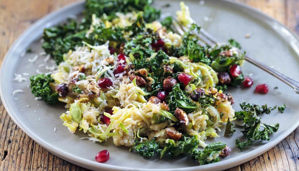 Kale and Shredded Brussels Sprouts Quinoa Salad