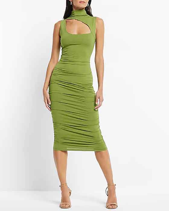Asymmetrical Green Cutout Midi Dress