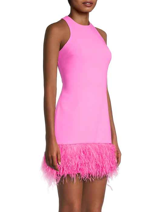 pink dress with feather hem