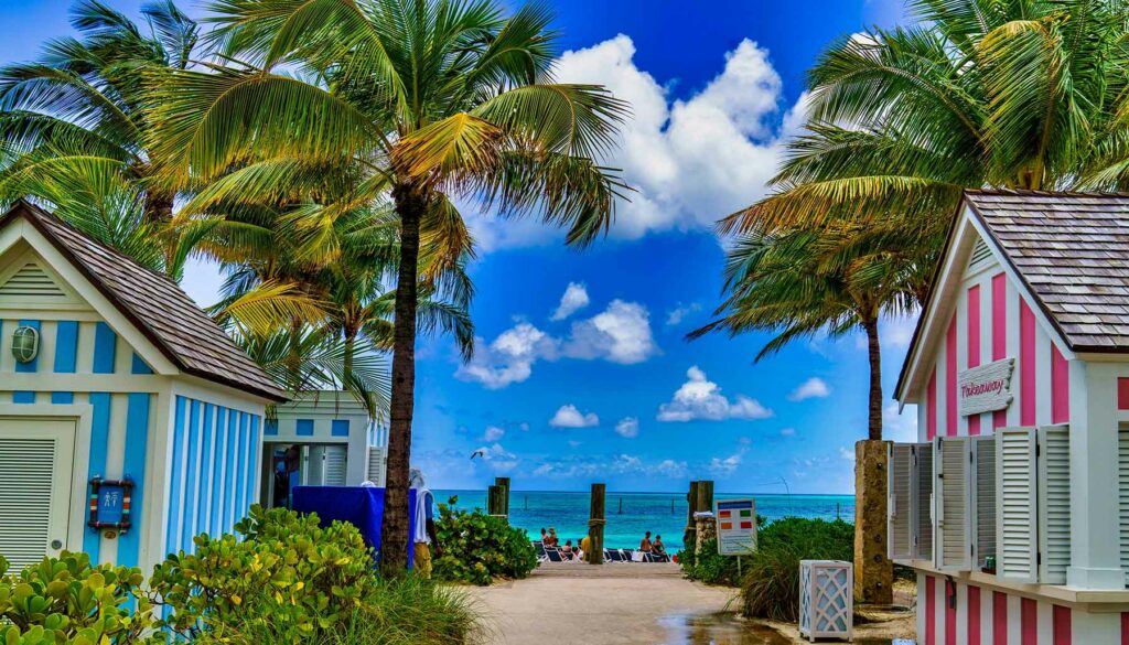 beach cabanas in Nassau, The Bahamas