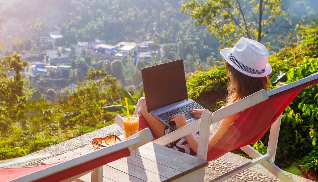 woman working remotely outside