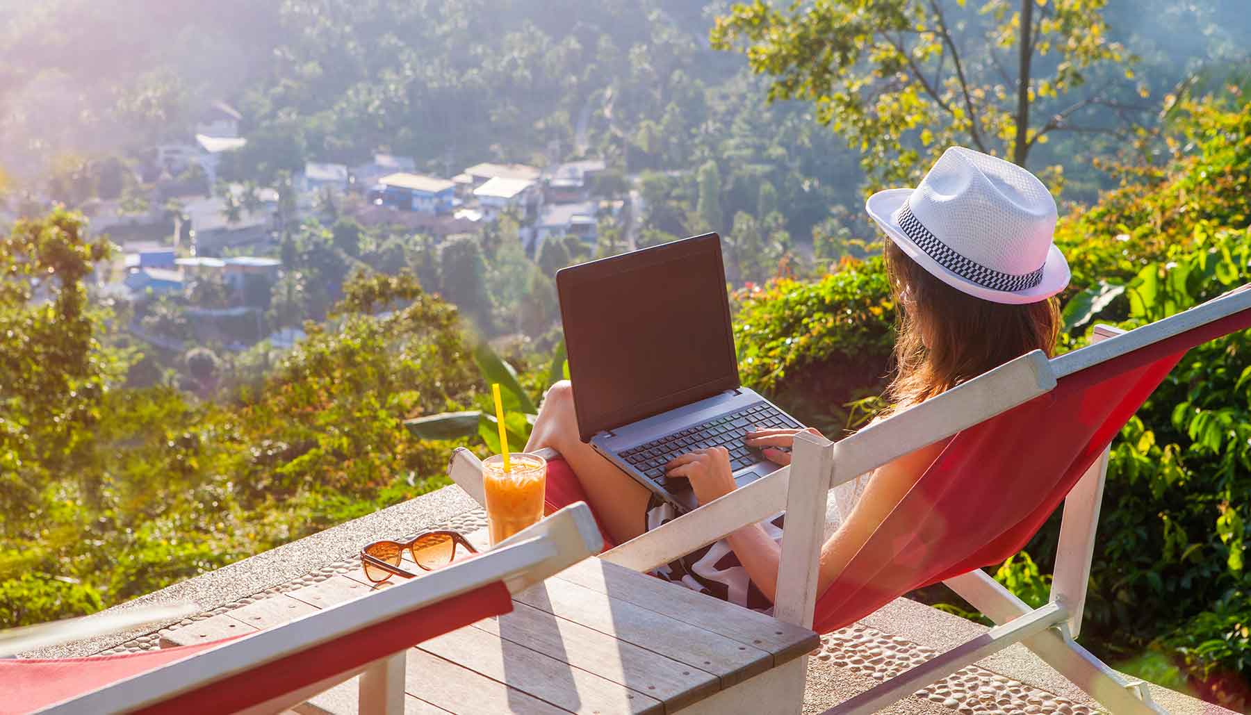woman working remotely outside