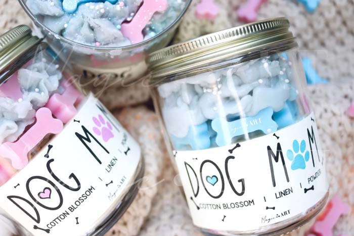 Dog mom candle with wax bones